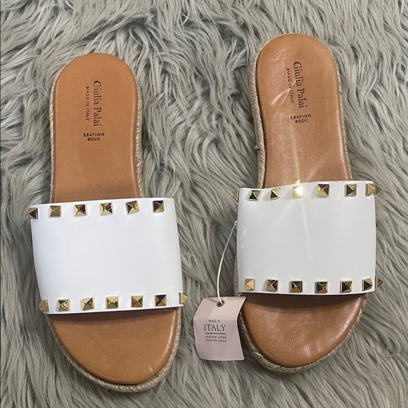 White Studded Leather Sandals by Giulia Paul - Picture 1 of 5